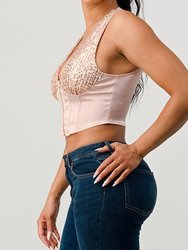 Rose Sweatheart Cropped Sequin Top