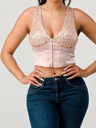 Rose Sweatheart Cropped Sequin Top - Rose Gold