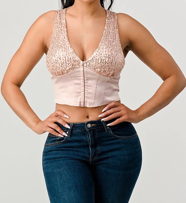 Rose Sweatheart Cropped Sequin Top - Rose Gold