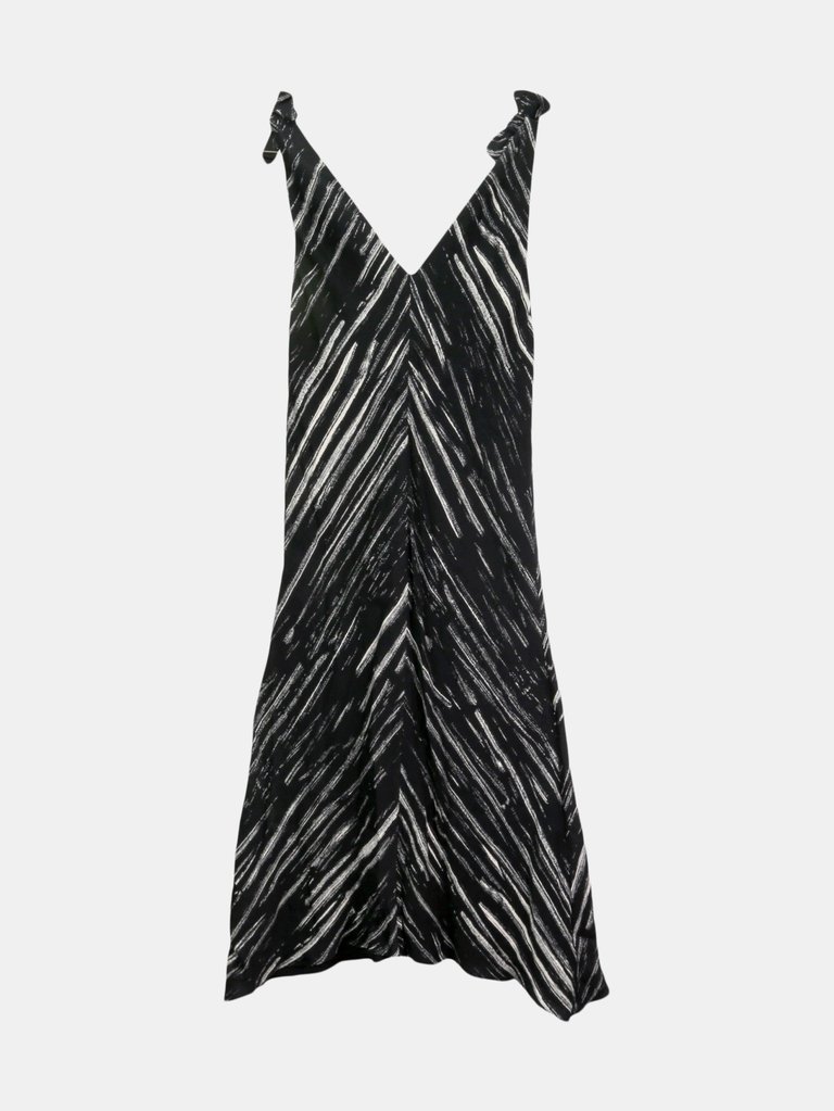 Proenza Schouler Women's Black / White Diagonal Stripe Printed Georgette Sleeveless Knot Sleeve Dress - Black / White Diagonal Stripe