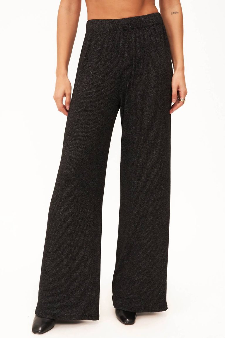 Catch Flights Wide Leg Rib Pant In Black