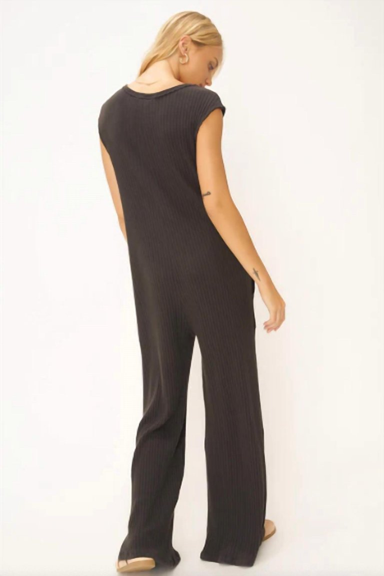 Frida Henley Sweater Rib Jumpsuit In Black