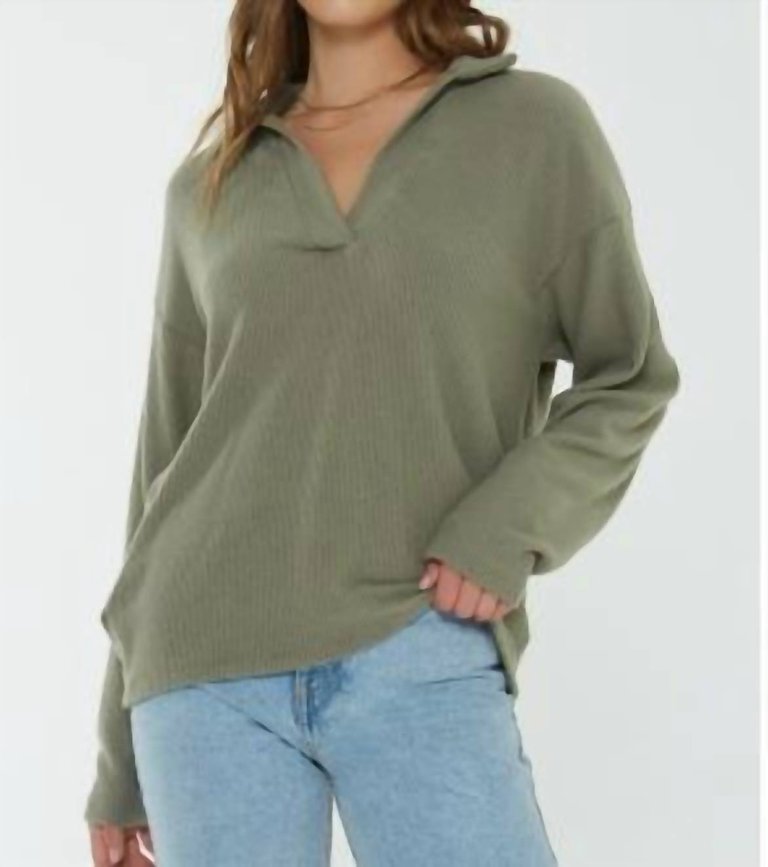 Roma Cozy Collared Long Sleeve Tee In Wild Thyme - Wild Thyme