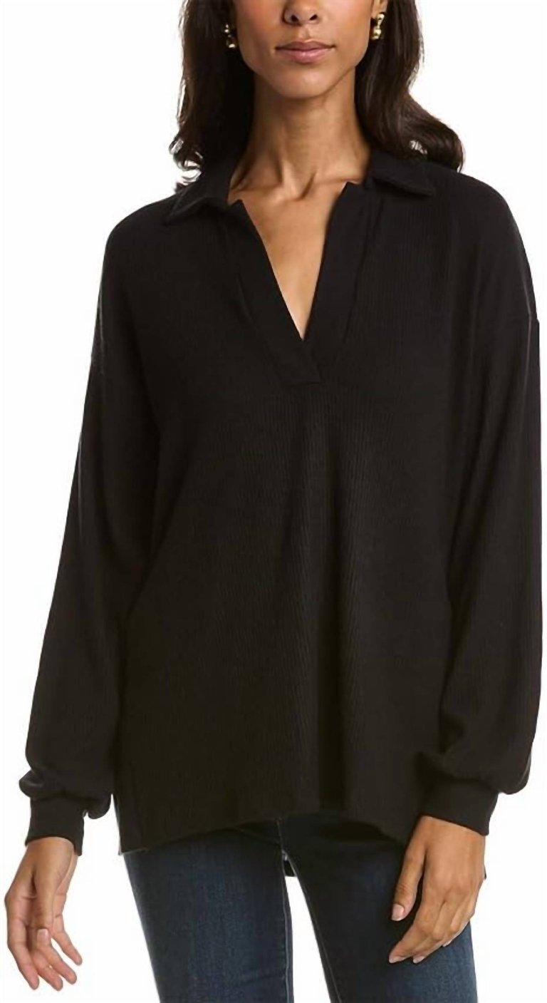 Torres Cozy Rib Tunic Tee In Black - Black