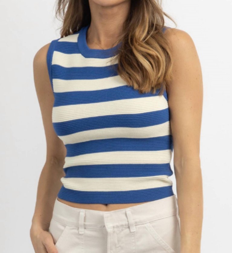 Stripe Out Knit Tank Top In Blue