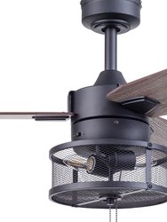 52 Inch Matte Black LED Indoor Cage Ceiling Fan