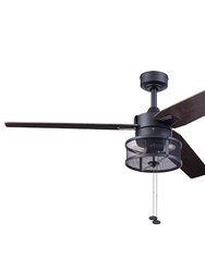 52 Inch Matte Black LED Indoor Cage Ceiling Fan