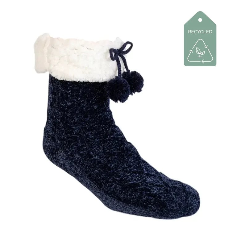 Blue Sail Chenille - Recycled Slipper Socks - Blue Sail Chenille