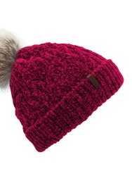Chenille Knit Beanie Hat - Raspberry Chenille