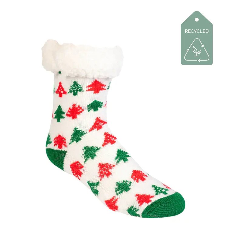 Christmas Pinetrees - Recycled Slipper Socks - Christmas Pinetrees