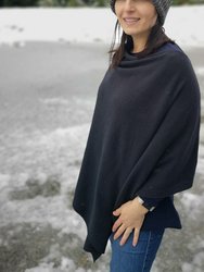 Faux Cashmere Poncho - Black