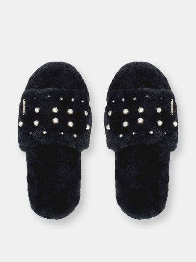 Pudus Faux Fur Pearl Slide Slippers | Black product