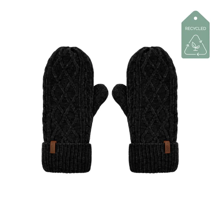 Recycled Mittens - Chenille Knit Black - Black