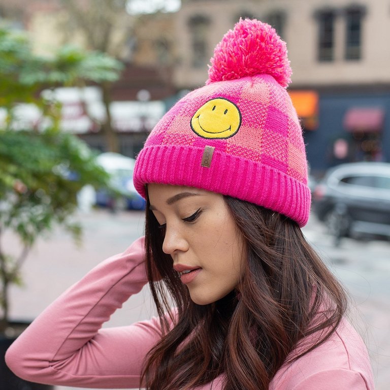 Smiley® x Pudus Beanie Hat | Pink Lumberjack