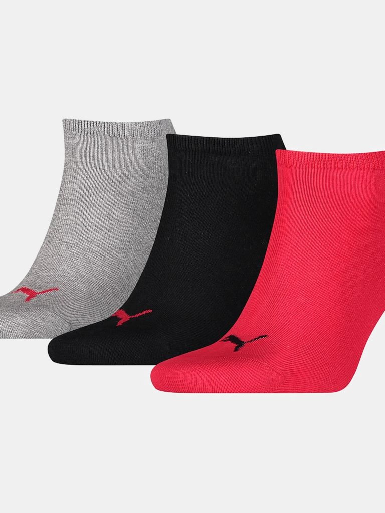 Puma Unisex Adult Invisible Socks (Pack of 3) (Black/Red/Gray) - Black/Red/Gray