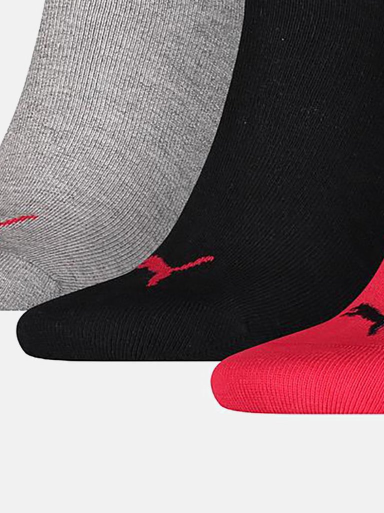 Puma Unisex Adult Invisible Socks (Pack of 3) (Black/Red/Gray)