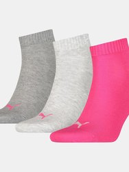 Puma Unisex Adult Quarter Training Ankle Socks (Pack of 3) (Pink/Gray/Charcoal Grey) - Pink/Gray/Charcoal Grey