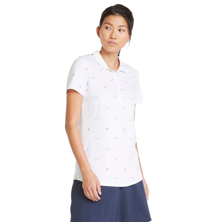 Women's Cloudspun H8 Golf Polo Tee - Bright White Navy Blazer