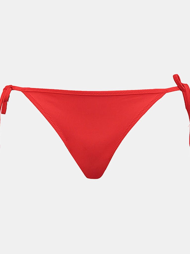 Womens/Ladies Side Tie Bikini Bottoms - Red - Red