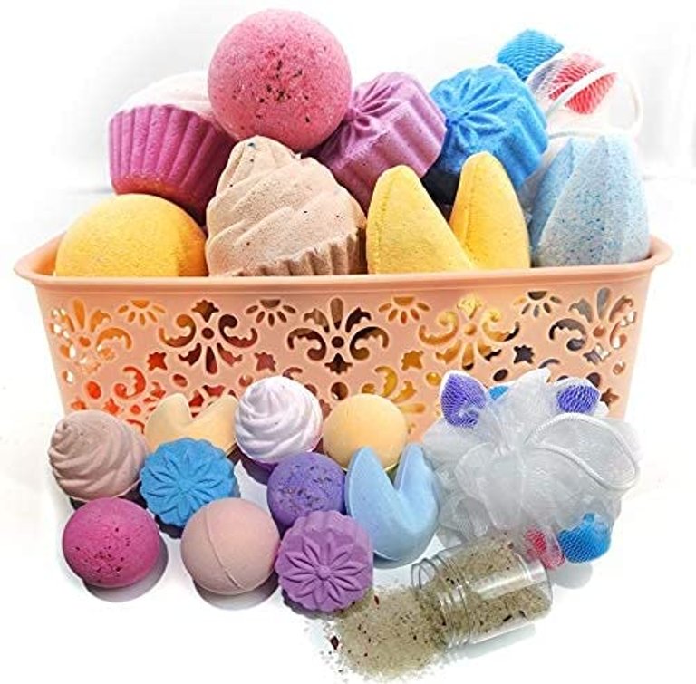 Assorted Bath Bomb Gift Basket Set - Includes Fortune Cookie Bath Bombs, Flower Shower Steamers, Ice Cream Bath Bombs