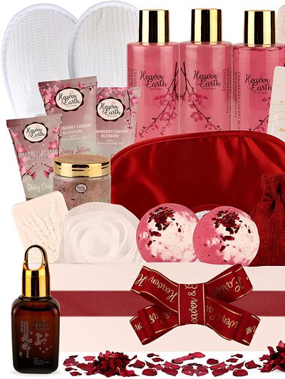 Pure Parker Cranberry & Cherry Blossom Spa Gift Basket for Women. Luxurious Holiday Bath Gift Set product