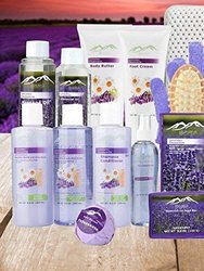 Extra Large Lavender & Chamomile Bath Gift Basket. Premium Pampering Home Spa Kit with Bath Pillow and Aromatherapy Necklace