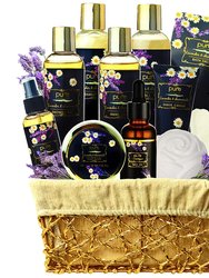 Lavender Chamomile Natural Spa Bath Set, Lavender Aromatherapy Luxurious Bath Gift Set 8 Piece Home Spa Kit. Best Relaxing Gift Basket
