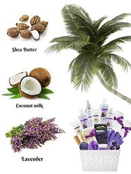 Lavender Coconut Milk Spa Gift Basket for Women! Bath and Body Gift Basket. Natural & Home Spa Kit