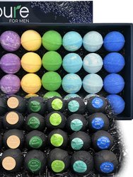 Men's Bath Bombs Gift Set. 24 Therapeutic Shea Bath Bombs With Moisturizing & Essential Oils. 6-Scent Pack