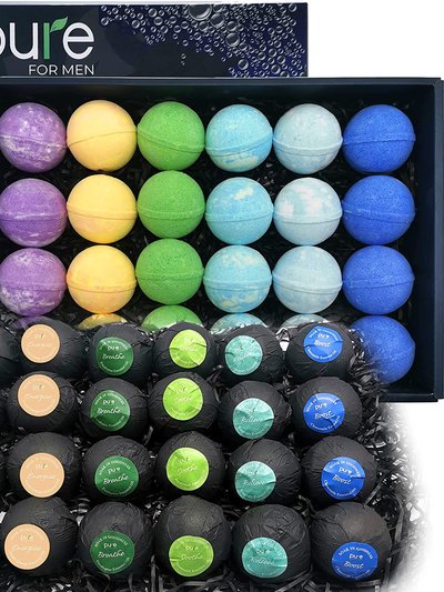 Pure Parker Men's Bath Bombs Gift Set. 24 Therapeutic Shea Bath Bombs With Moisturizing & Essential Oils. 6-Scent Pack product