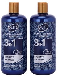 Men's Body Wash, Shampoo Conditioner Combo. Best 3 in 1 Shower Gel - Twin Pack