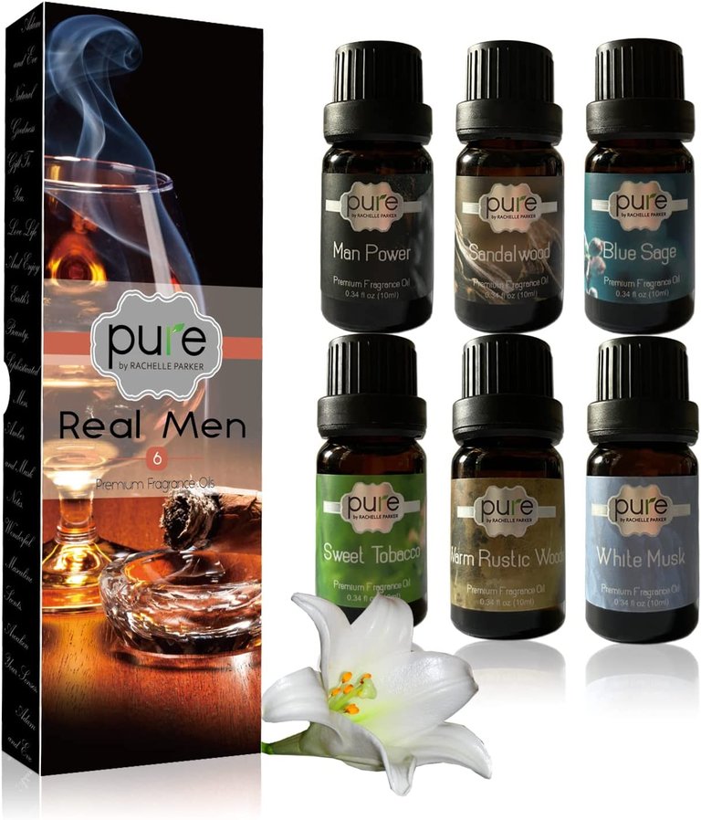 Men's Fragrance Oil Set - Set Of 6 Premium Grade Scented Oils 6 Manly Fragrances For Gentlemen, 10ml Each
