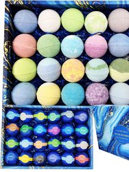 Natural Bath Bombs Blue Gift Set. 24 Shea Bath Bombs For Men And Women. Large Spa Fizzers With Moisturizing Essential Oils Nurture Me