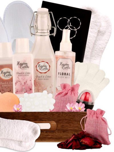 Pure Parker Peach Lotus Xl Luxury Home Spa Gift Basket Set - Includes Slippers, Journal, Socks & More product