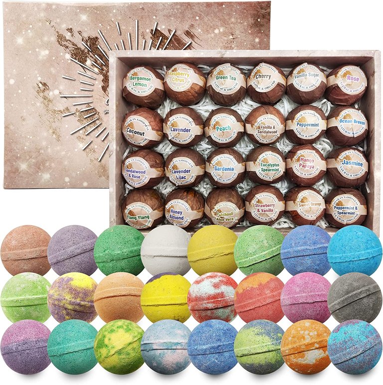 Bath Bombs 24 Pack. Natural Moisturizing Refreshing Ingredients Essential Oil Bath Bombs Gift Gift Set.