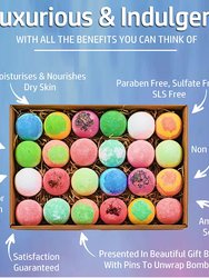 Gift Set of 24 Nurture Me Organic Bath Bombs, Large 3.5 oz Bath Fizzies All Natural with Organic Shea & Cocoa Butter