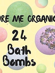 Gift Set of 24 Nurture Me Organic Bath Bombs, Large 3.5 oz Bath Fizzies All Natural with Organic Shea & Cocoa Butter