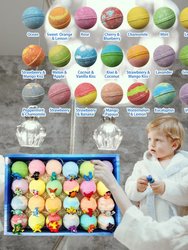 Kids 24 Natural Bath Bombs and Toys Gift Set for Boys and Girls. Gentle Kid Friendly Ingredients. Great for Birthdays!