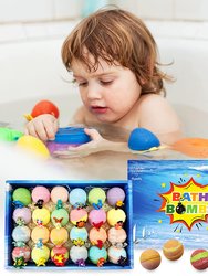 Kids 24 Natural Bath Bombs and Toys Gift Set for Boys and Girls. Gentle Kid Friendly Ingredients. Great for Birthdays!