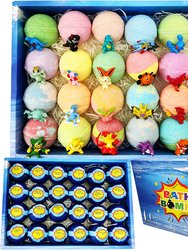 Kids 24 Natural Bath Bombs and Toys Gift Set for Boys and Girls. Gentle Kid Friendly Ingredients. Great for Birthdays!