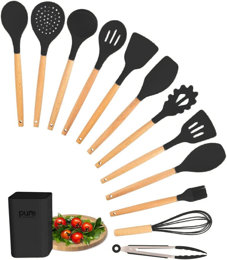 Kitchen Silicone Cooking Utensil Set - Black