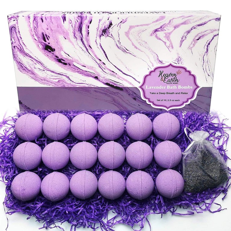 Lavender 18-Piece Bath Bombs Gift Set, Natural, For Men And Women - Lavender