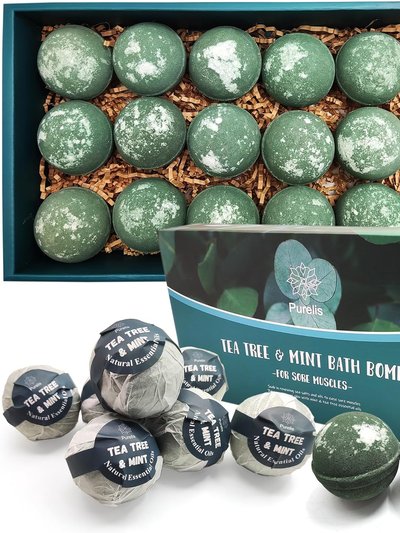 Purelis Luxurious Tea Tree and Mint Bath Bombs - Set Of 18 Individually Wrapped Natural And Organic Bath Balls For Ultimate Relaxation product