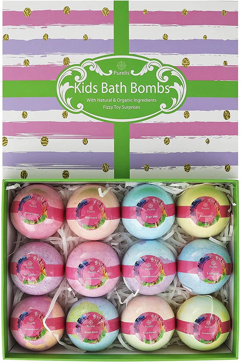 Natural Bath Bombs For Kids With Pokemon Toys Inside! Great 12 Piece Gift Set For Boys And Girls