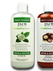 Tea Tree Oil Shampoo & Argan Oil Conditioner Set, 2 Bottles 26.5 oz each. Moisturizes Dry & Damaged Hair