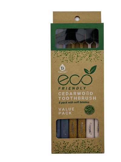 PURSONIC 100% Eco-Friendly Cedarwood Toothbrushes - 6 Pack product
