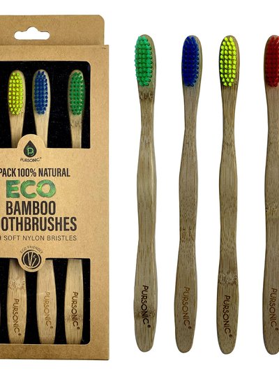 PURSONIC 100% Natural Eco Bamboo Toothbrushes - 4 Pack product