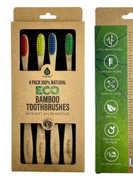 100% Natural Eco Bamboo Toothbrushes - 4 Pack