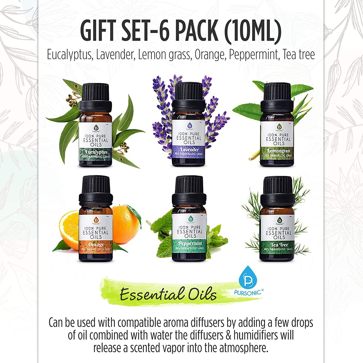 Pure Essential Oils  Aromatherapy Set of 6: Peppermint Oil