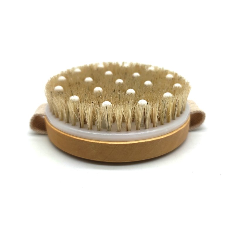 Bath Brush And Rubber Massager With Lotus Wooden Handle